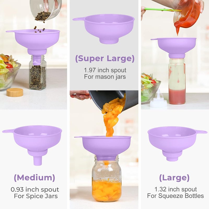 BALIWELL Wide Mouth Kitchen Funnel, Food Grade Plastic Cooking Canning Funnel with 4 Sizes Spouts for Filling Wide and Regular Mason Jars, Spray Dropper Oil Bottle Jug Spices Shampoo Sauce - Image 2